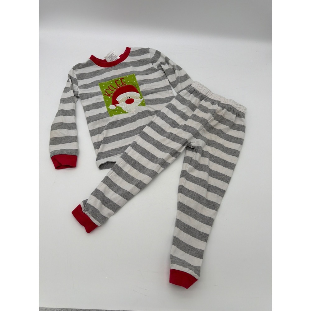 Blanks Boutique Kids 3T Santa Christmas Pajamas Set Gray White Stripe Kylee